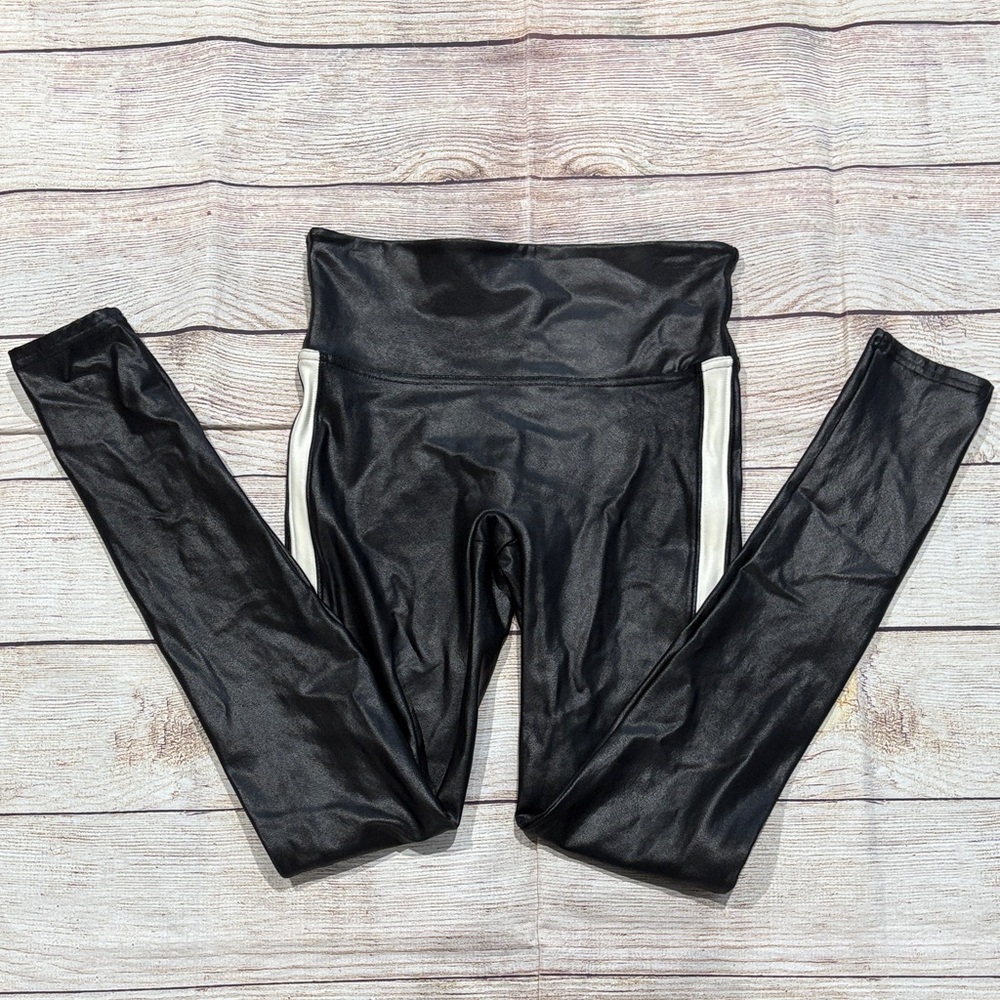 SPANX Faux Leather Leggings with White Stripe